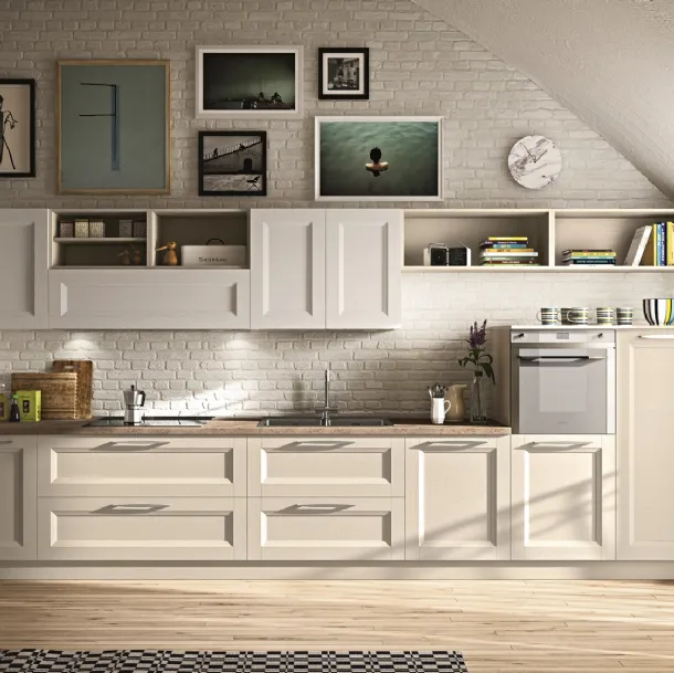 Cucina Classica lineare Alba 01 in legno laccato di Essebi