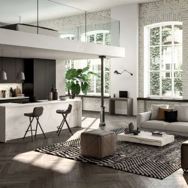 Tavolino trasformabile Box con top in marmo Calacatta Gold lucido di Ozzio