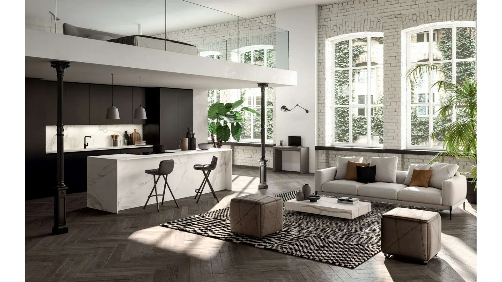 Tavolino trasformabile Box con top in marmo Calacatta Gold lucido di Ozzio