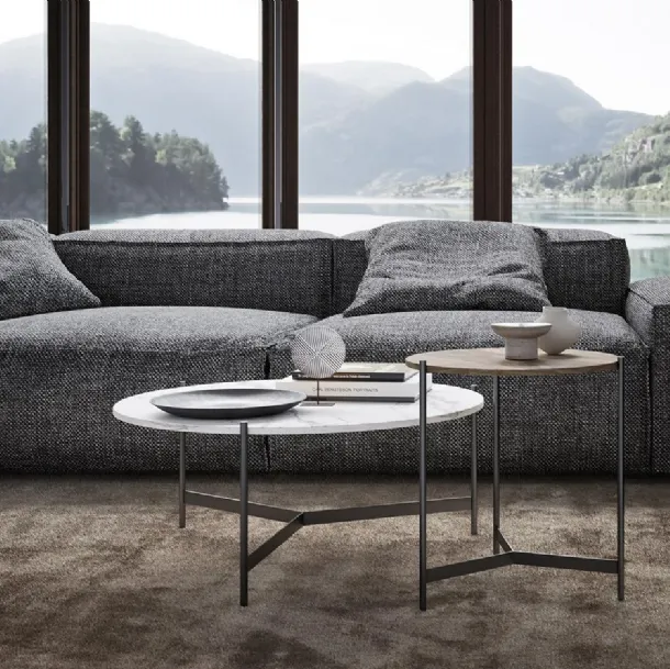 Tavolino tondo Toor Horizon in laminato con base in metallo di Mobilgam