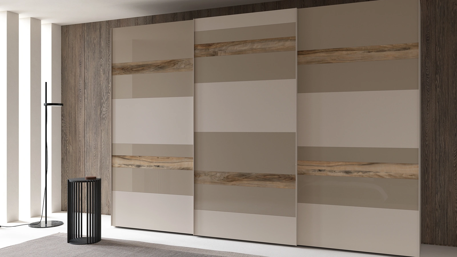 Armadio Decor scorrevole in laccato opaco e vetro di Favero