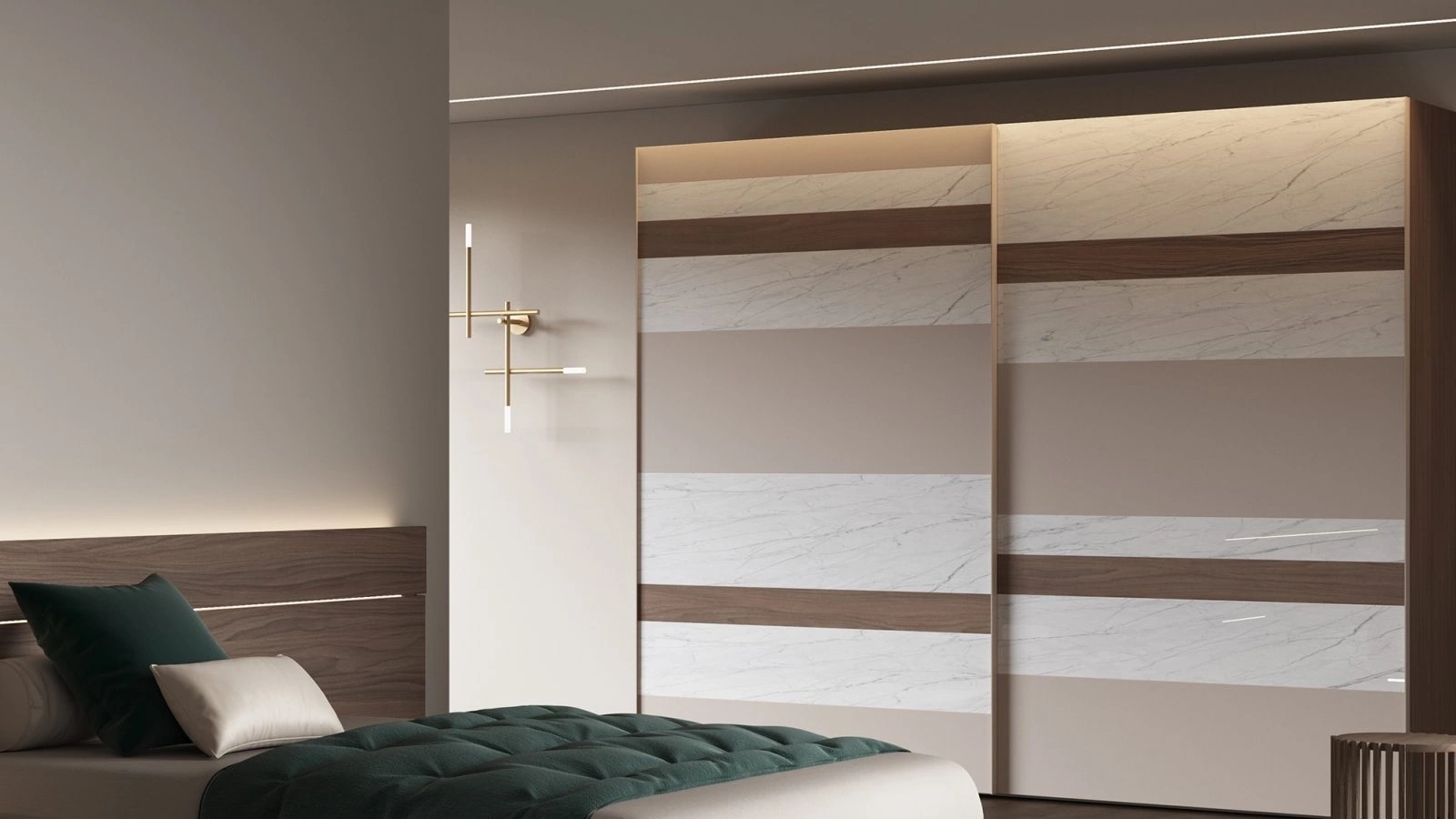 Armadio Decor scorrevole in laccato opaco e vetro di Favero