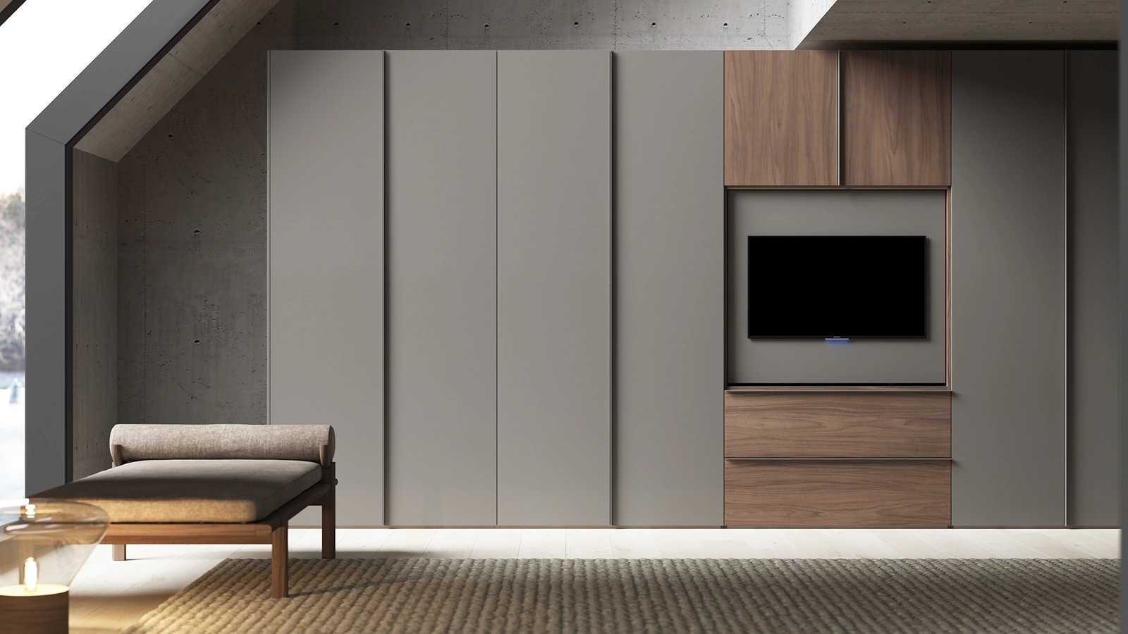 Armadio con ante battenti e porta TV Linea di Favero