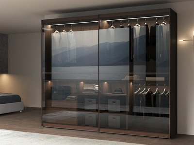 Armadio con ante scorrevoli in vetro bronzato con telaio satinato brown Iris di Favero