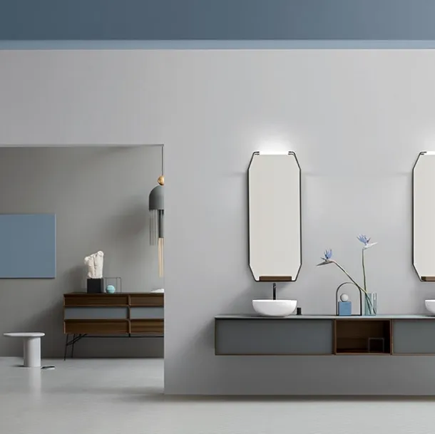 Mobile da Bagno Des con Top e Frontali in cristallo sabbiato Grafite di Cerasa