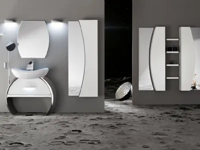 Mobile da Bagno Moon con base con Cassettone Bianco Lucido di Cerasa