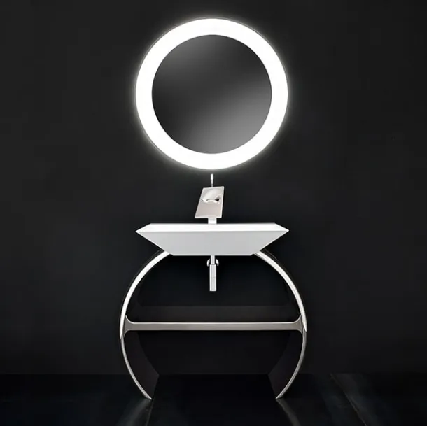 Mobile da Bagno Moon con base cromata e lavabo Diamante di Cerasa