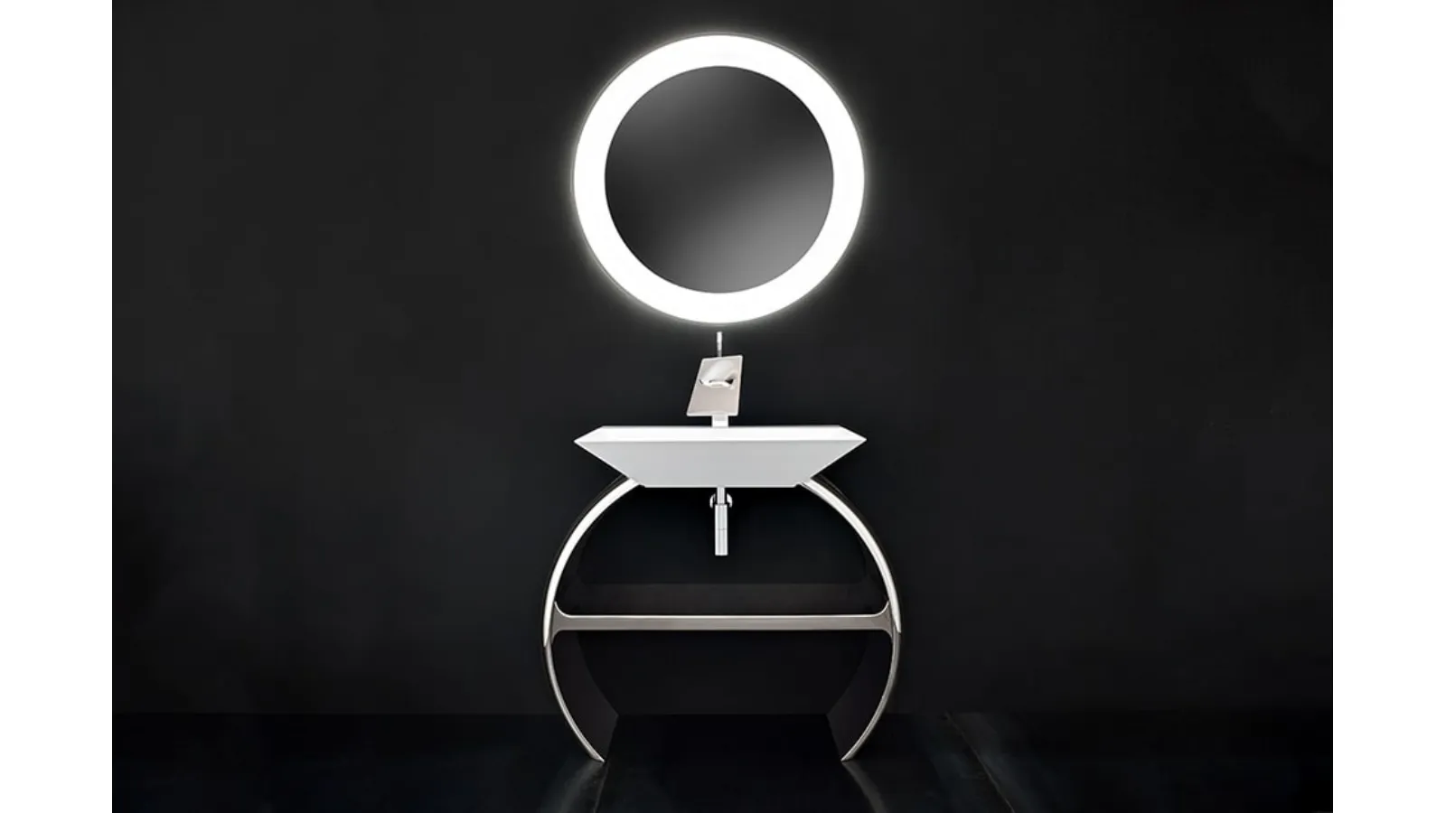 Mobile da Bagno Moon con base cromata e lavabo Diamante di Cerasa