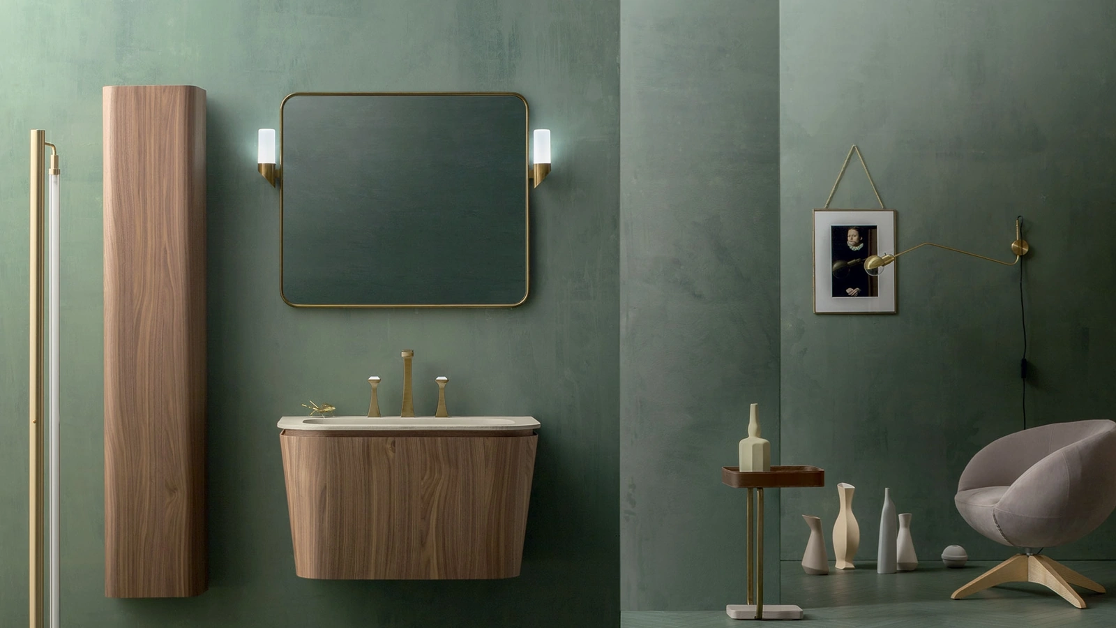 Mobile da Bagno sospeso Suede 02 in Noce Canaletto di Cerasa