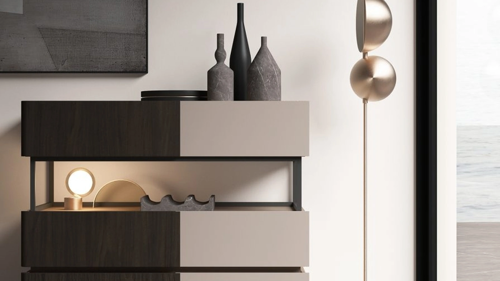 Comò con doppia finitura in laccato e melaminico Infinito di Favero