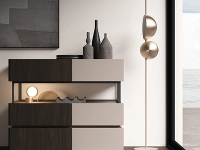 Comò con doppia finitura in laccato e melaminico Infinito di Favero