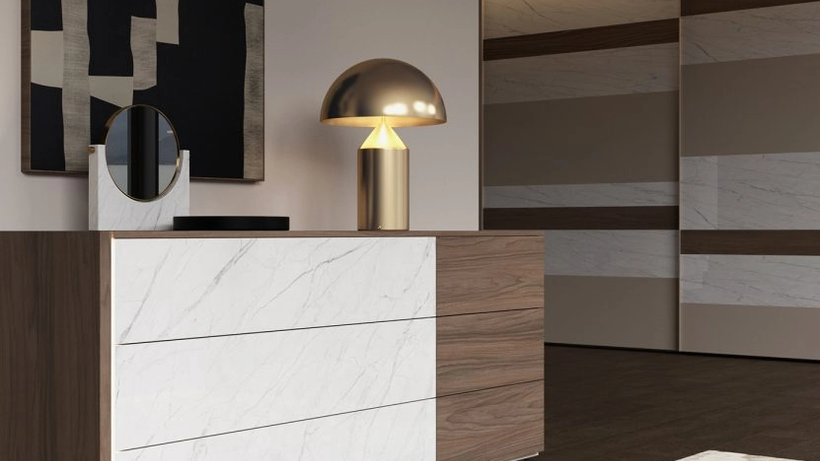 Comò Riflessi in vetro finitura Marmo Statuario di Favero