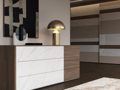 Comò Riflessi in vetro finitura Marmo Statuario di Favero