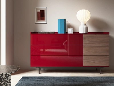 Comò Riflessi in vetro Rosso Rubino di Favero