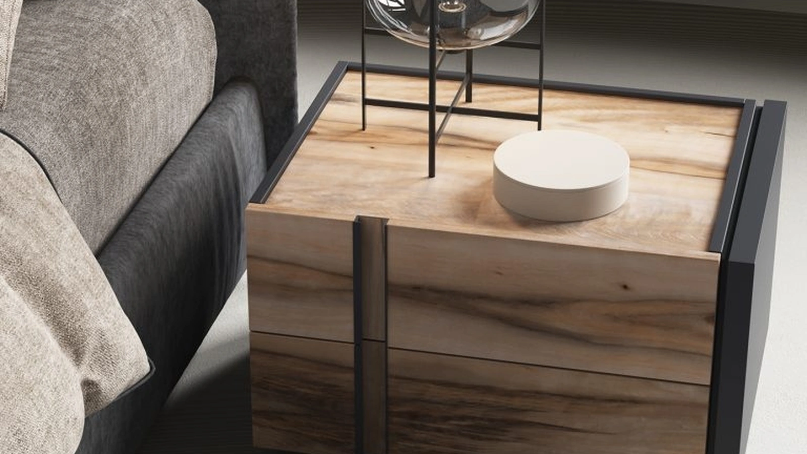 Comodino Segno finitura Acero Fossile di Favero