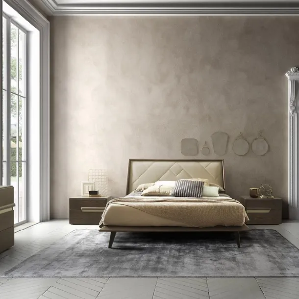Letto in legno Cliff con testiera rivestita in pelle trapuntata di Mobilgam