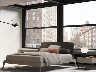 Letto con testiera in tessuto Vela di Favero