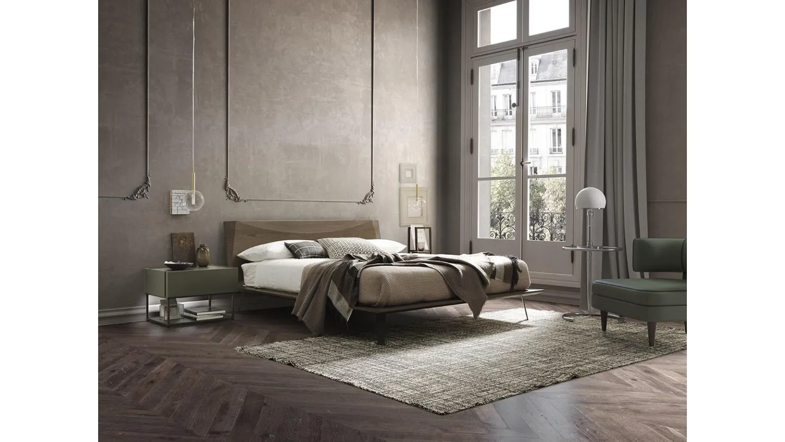 Letto matrimoniale Luna in legno con testiera di Mobilgam