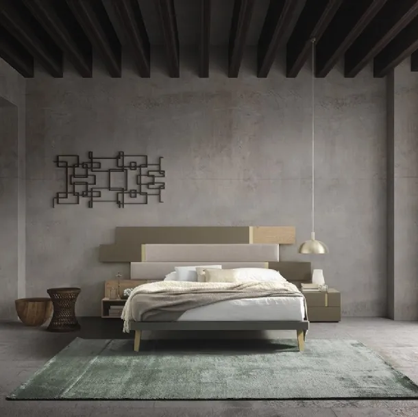 Letto Regolo con testiera boiserie in legno e tessuto di Mobilgam
