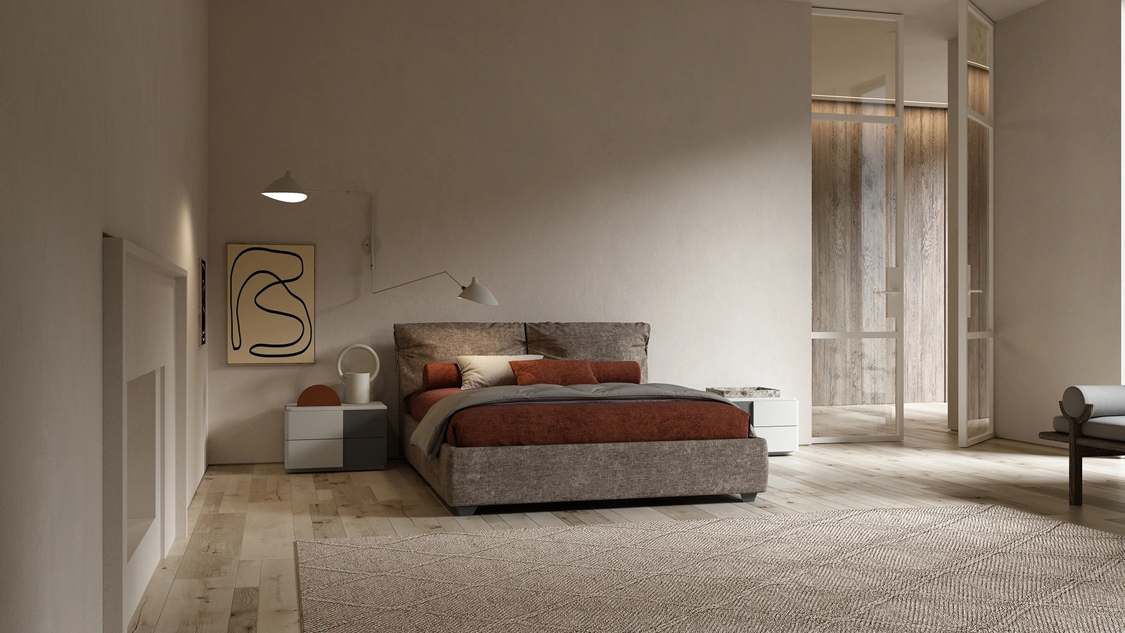 Letto matrimoniale in tessuto Rugiada di Favero