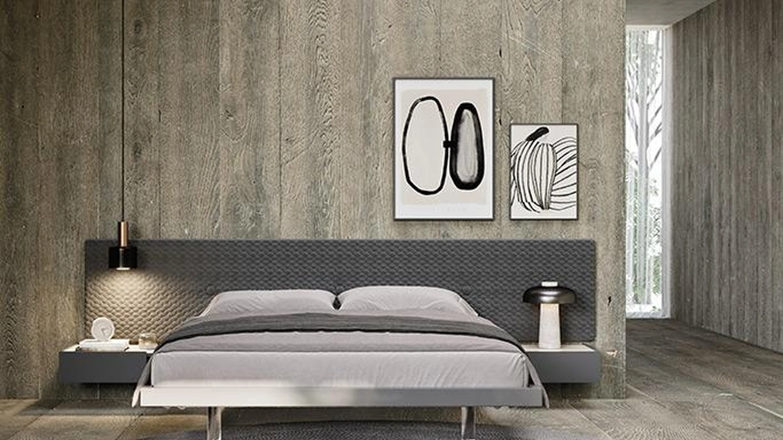 Letto Testiera Imbottita e giroletto in legno di Mobilgam