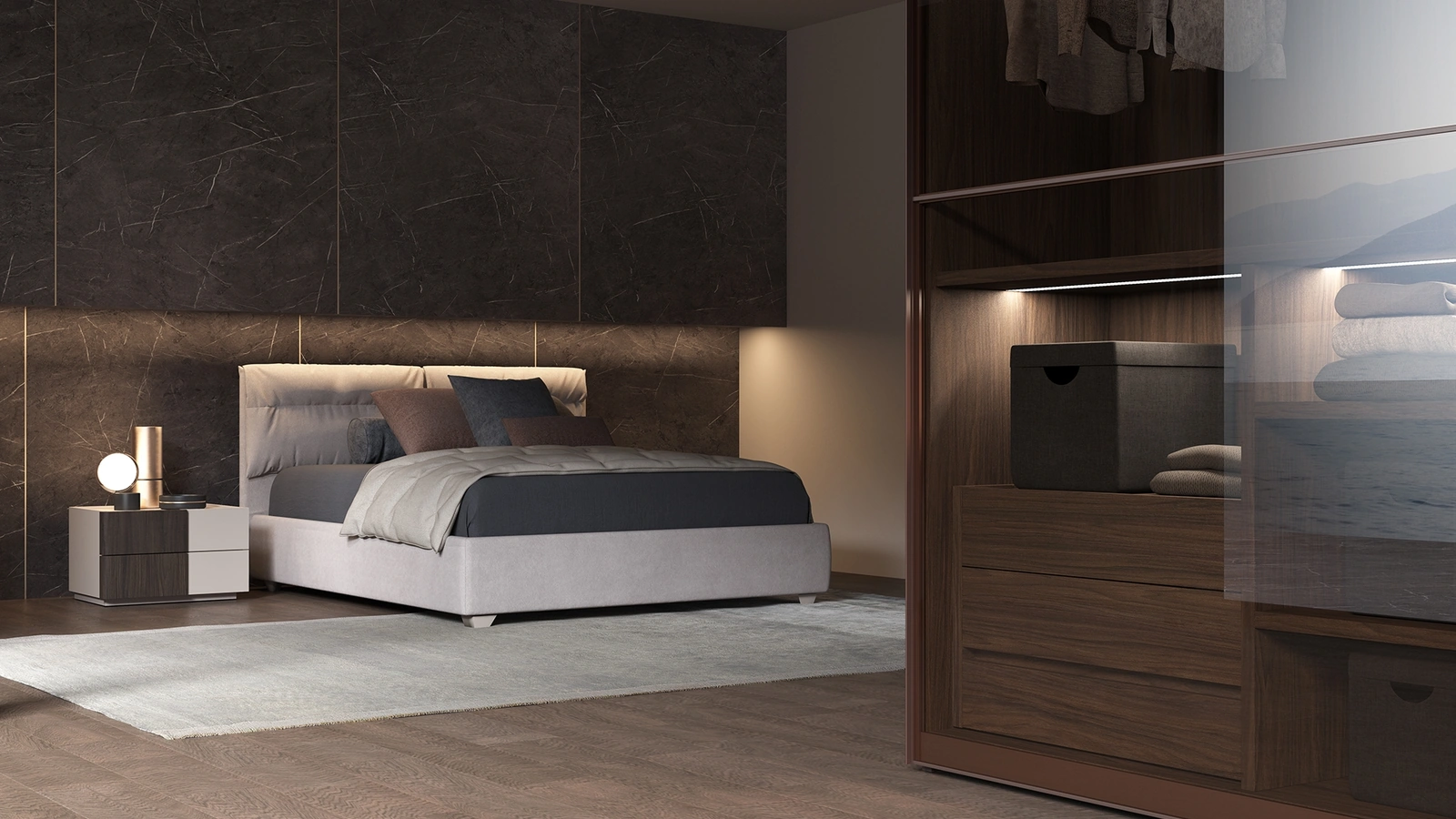 Letto in tessuto imbottito Vision di Favero