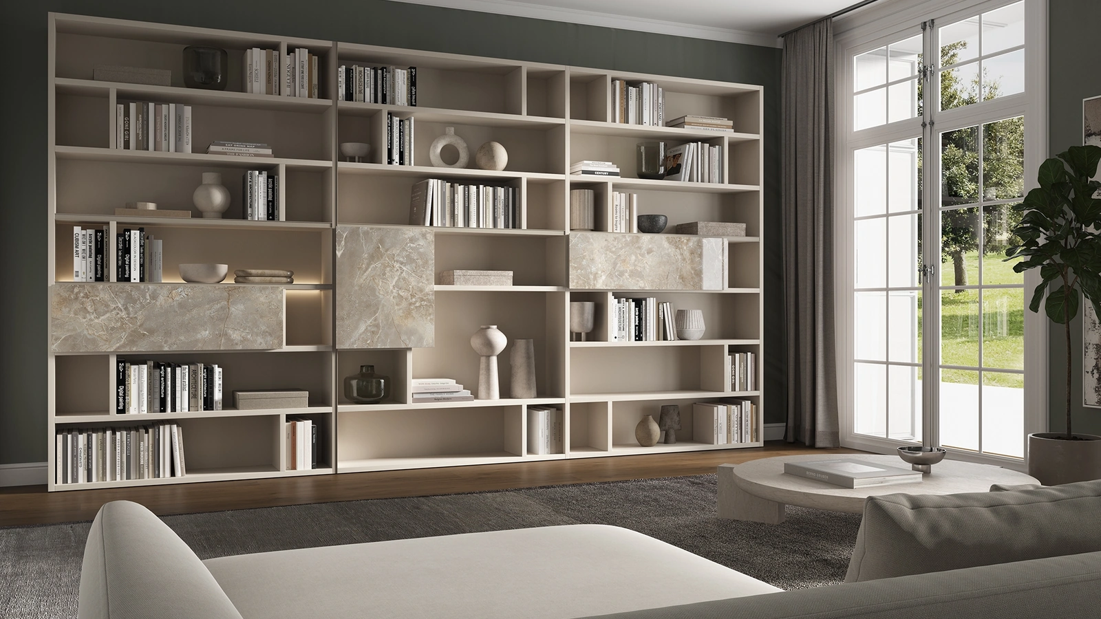 Libreria 7RF5001 finitura Cashmere con ante effetto marmo di Favero