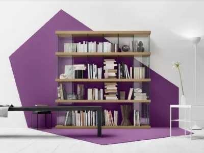 Libreria a muro Mensola 11 in Rovere Miele e Vetro di Veneta Cucine