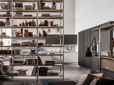 Libreria divisoria Tribeca finitura acciaio e Play Rovere Medio di Veneta Cucine