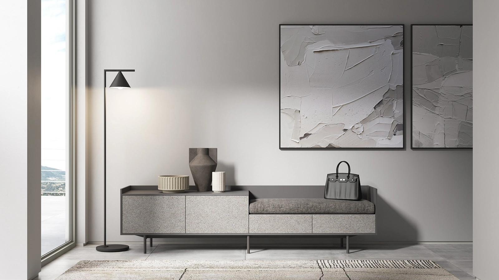 Madia con panca 3RF6003 finitura effetto tessuto di Favero