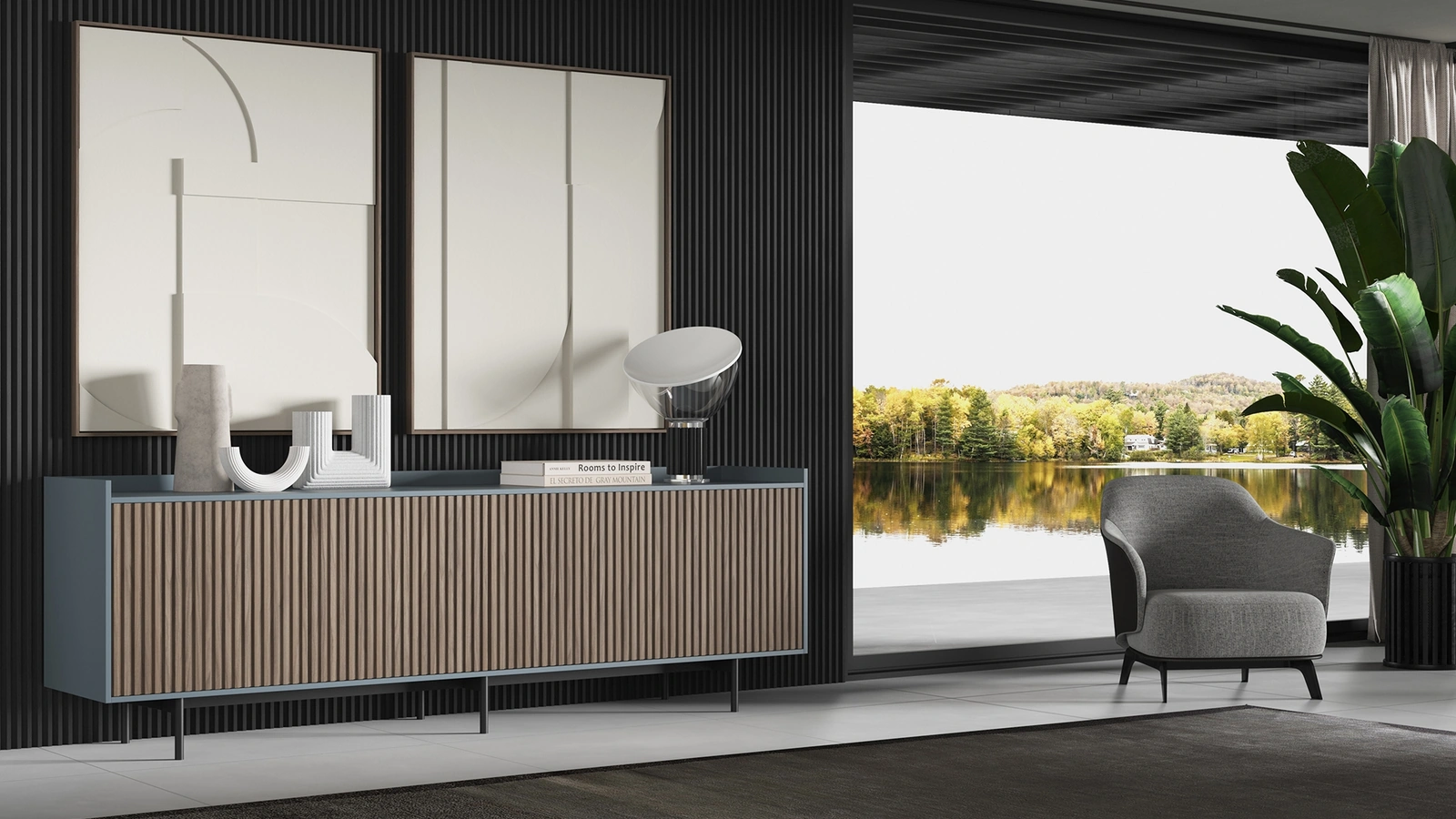 Madia 3RF6013 finitura Noce Malizia e laccato Avio di Favero