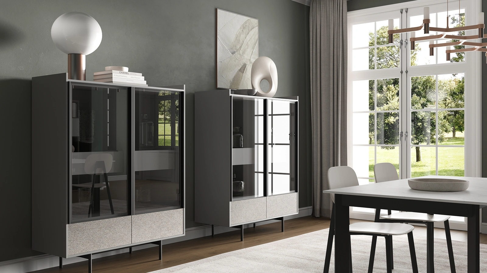 Madia Alta con ante in vetro 3RF6014 di Favero