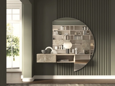 Mobile ingresso in laccato e vetro effetto marmo con specchiera 9RF0012 di Favero