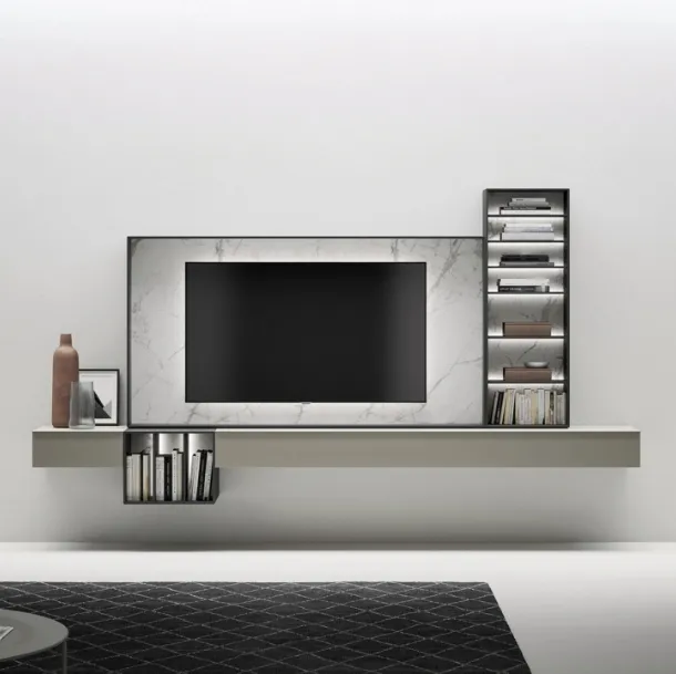 Parete Attrezzata Cornice TV in Kera Invisible White di Caccaro