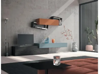 Parete Attrezzata Composizione Horizon 902 in laccato opaco e legno di Mobilgam