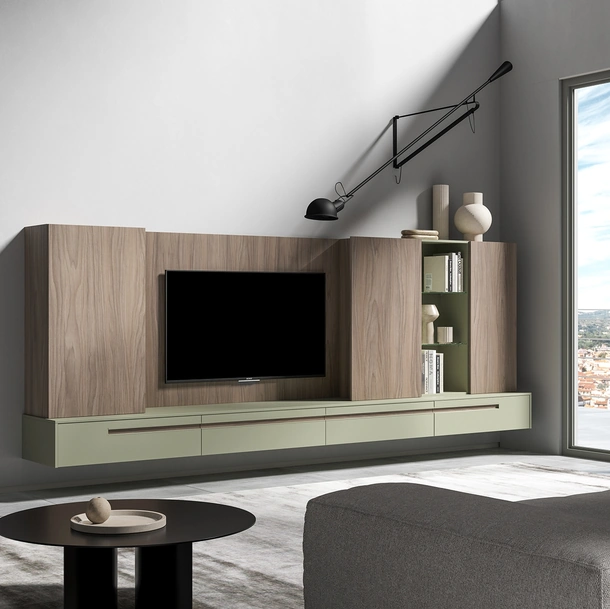 Parete Attrezzata 3sospesa RF2045 in laccato e melaminico di Favero