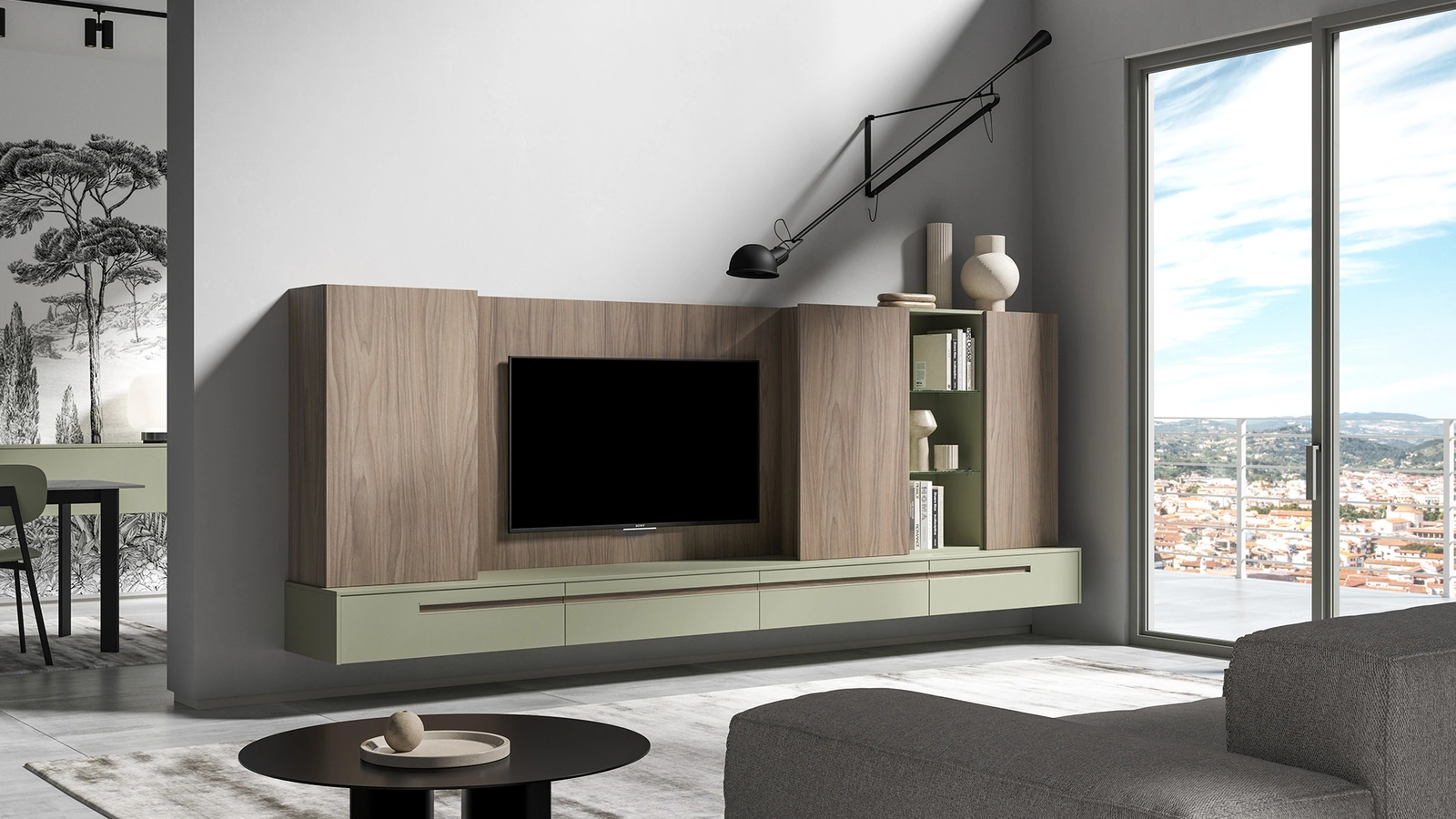 Parete Attrezzata 3sospesa RF2045 in laccato e melaminico di Favero