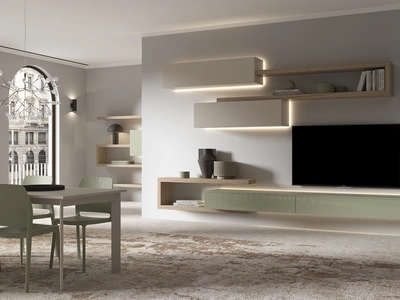 Parete Attrezzata sospesa 3RF2051 in laccato lucido e melaminico di Favero