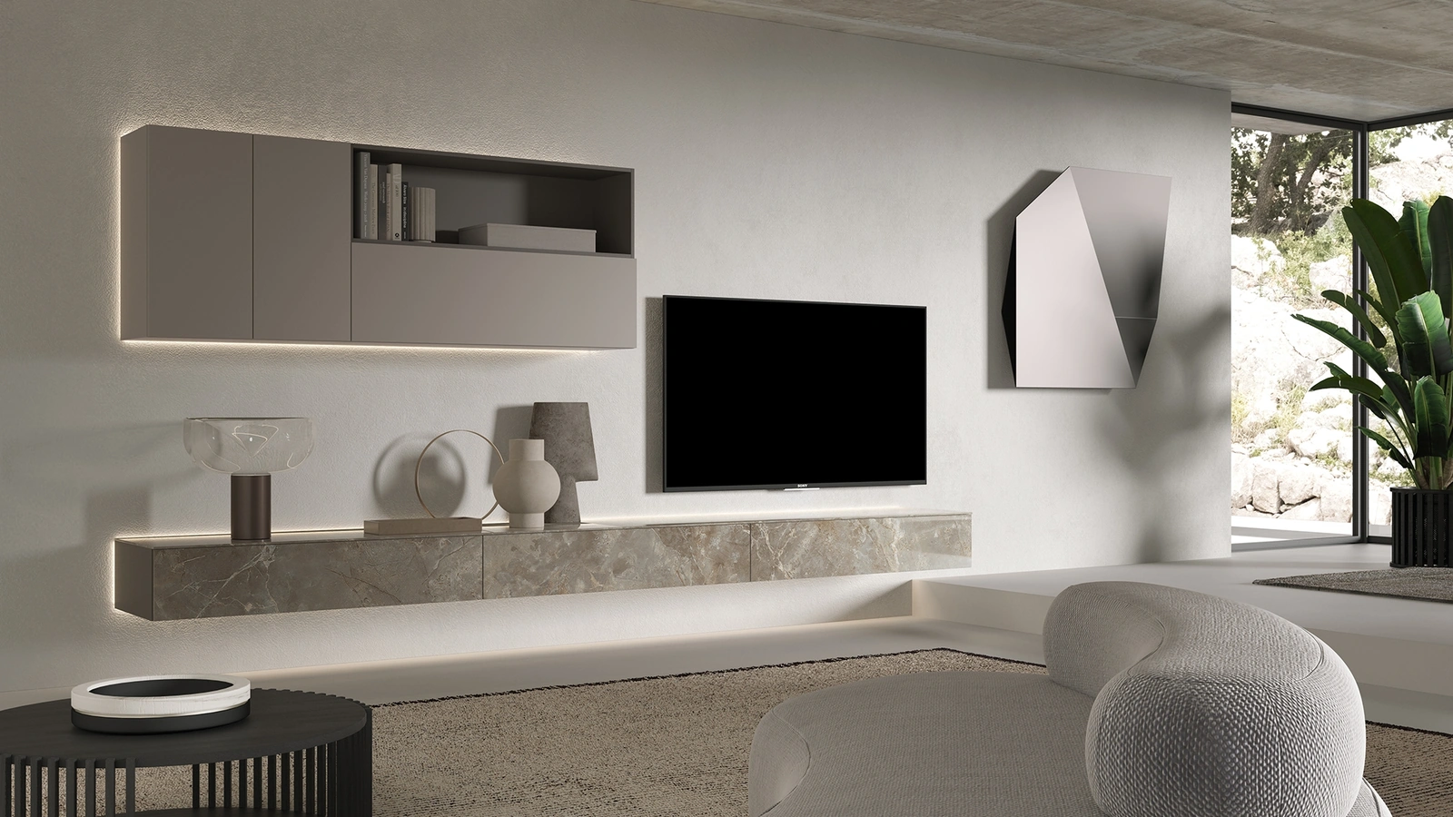 Parete Attrezzata sospesa in vetro effetto marmo 3RF2082 di Favero