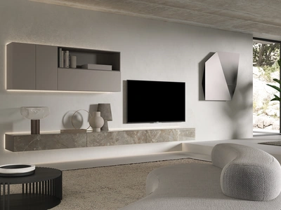 Parete Attrezzata sospesa in vetro effetto marmo 3RF2082 di Favero