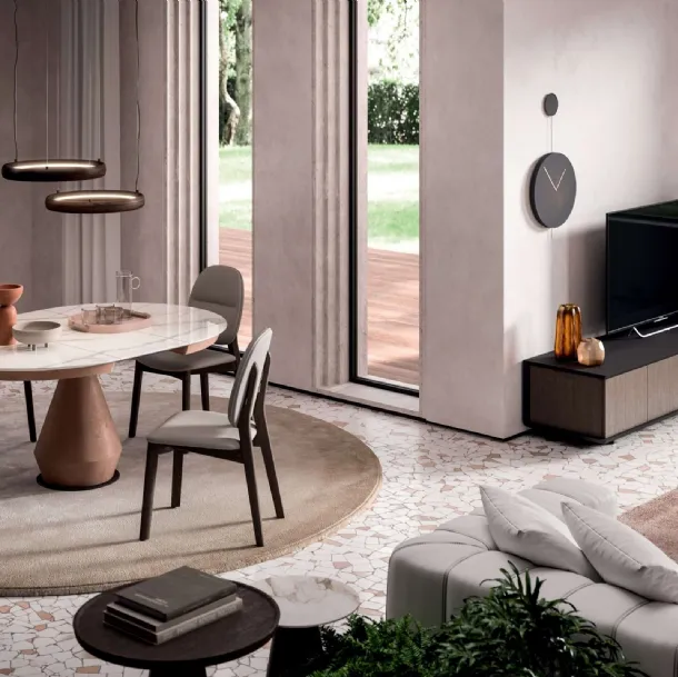 Tavolo allungabile Lycos con top in Marble Glass Calacatta Gold lucido e base in metallo verniciato Bronzo di Ozzio
