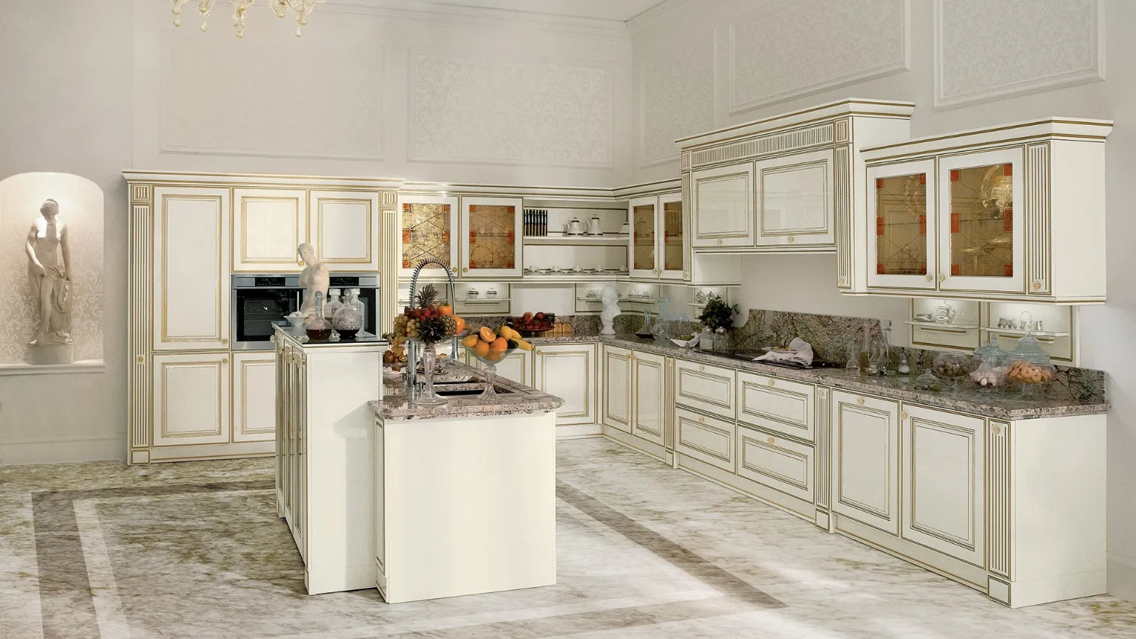 Cucina Classica con isola Mirabeau in laccato Chantilly di Veneta Cucine