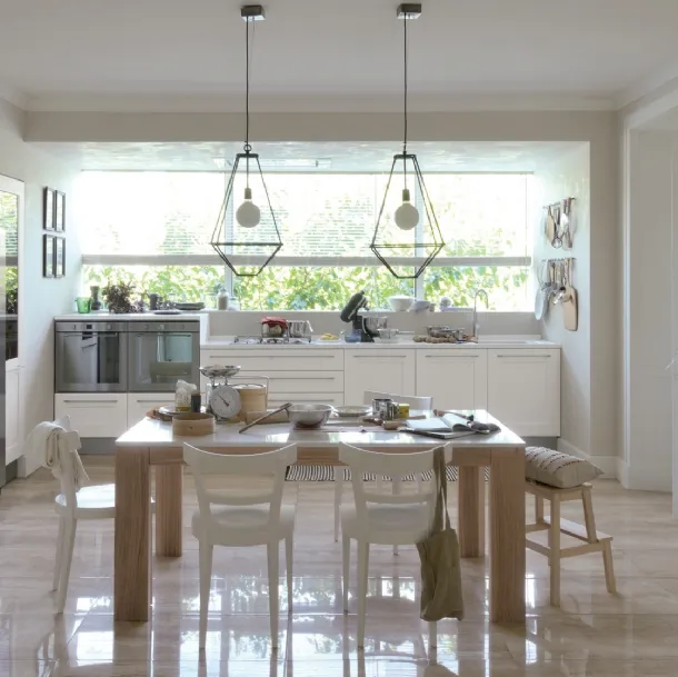 Cucina Moderna ad angolo Dialogo in Rovere Poro Aperto Bianco di Veneta Cucine