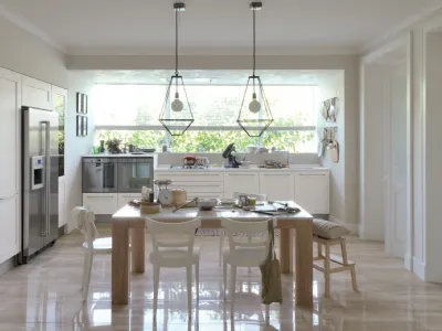 Cucina Moderna ad angolo Dialogo in Rovere Poro Aperto Bianco di Veneta Cucine