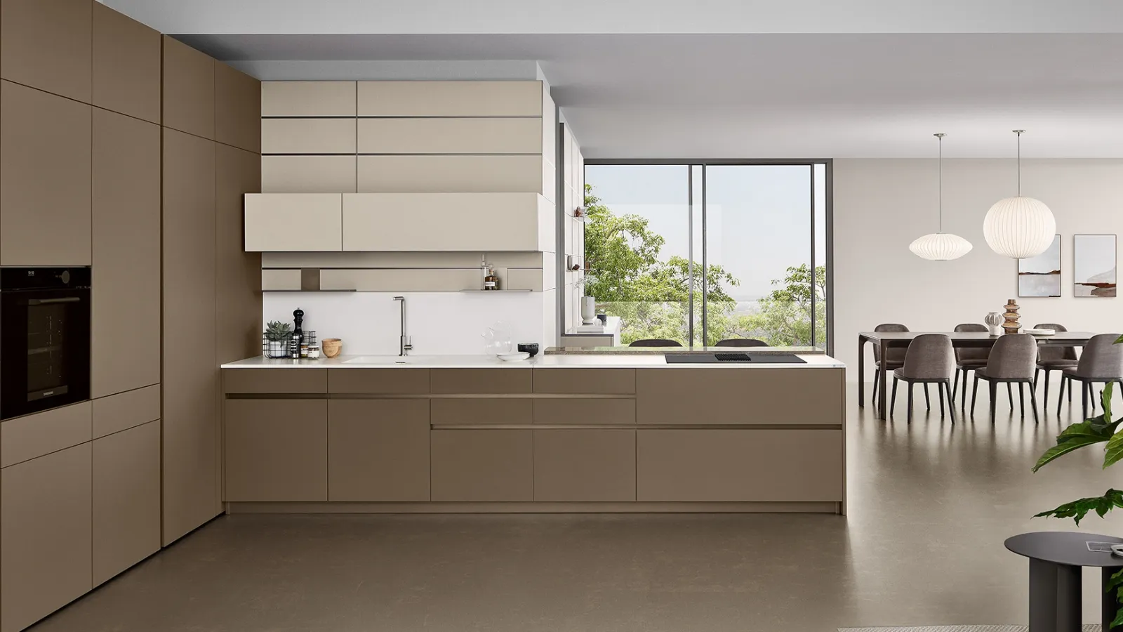 Cucina Moderna angolare Iconica 05 in laccato opaco Cappuccino di Veneta Cucine