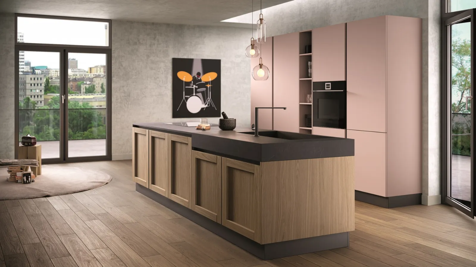 Cucina Moderna con isola Jazz composizione 02 in laccato e laminato di Essebi