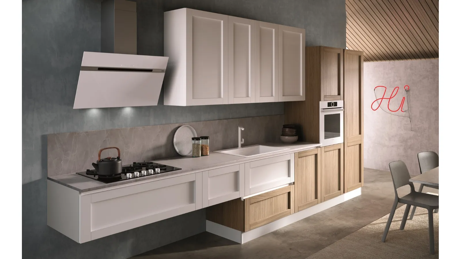 Cucina Moderna lineare Jazz composizione 03 in PET bianco e laminato di Essebi