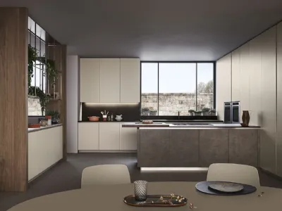 Cucina Moderna Lounge con penisola in laccato Grigio Corda e Noce Nodoso di Veneta Cucine