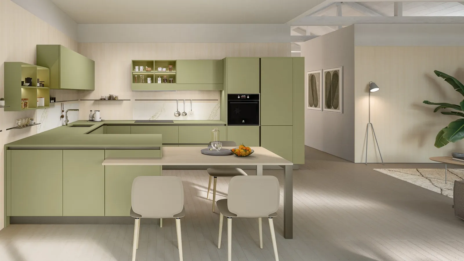 Cucina Moderna con penisola Start Time J 01 di Veneta Cucine