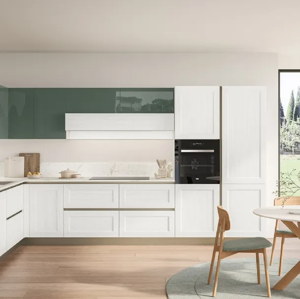 Cucina Moderna Tablet 02 in laccato Sequoia Bianco e Verde Timo di Veneta Cucine